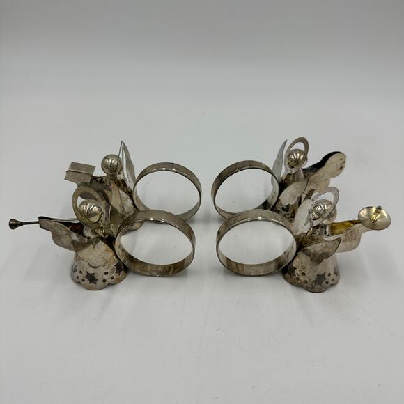 Vintage Silver Plate Christmas Angel Napkin Rings 1.5" Table Decor Set of 4 - Picture 2 of 9